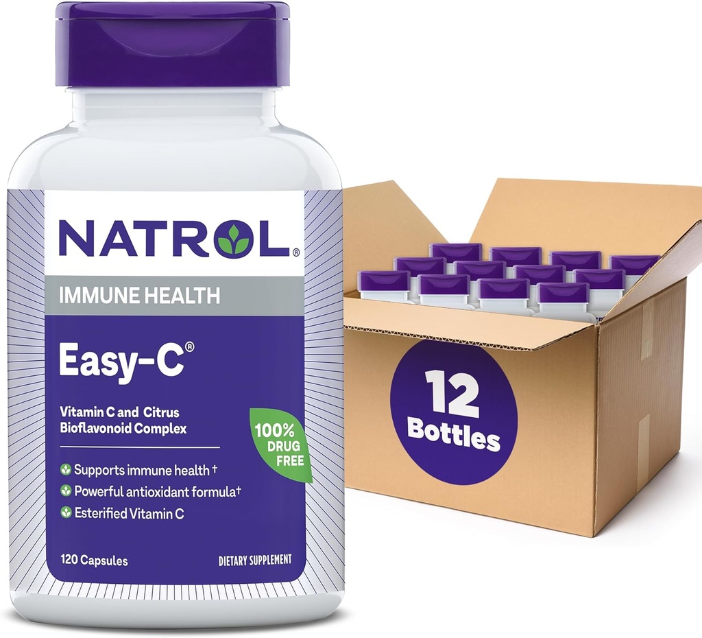 Natrol 쉬운 C는 비타민 C와 Bioflavonoids, 생물 Vegi 캡슐, 500 mg, 120 조사 (12의 포장)를 가진 면역성 건강을 지원합니다
