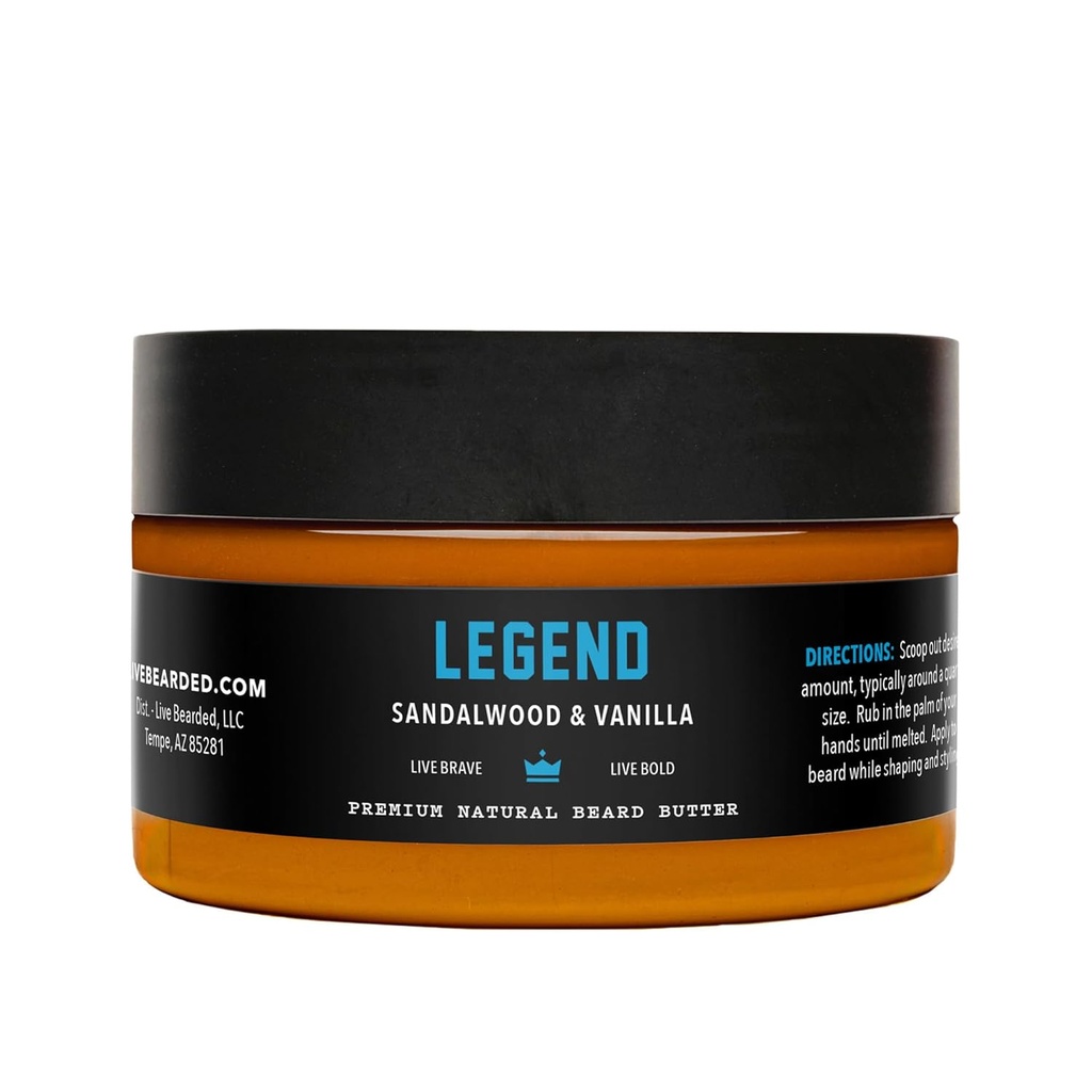 라이브 Bearded Beard Butter, 3 fl oz - 미국에서 만든 - All-Natural Leave-in 컨디셔너와 Shea와 Softener | Legend Scent - 샌들우드, 바닐라
