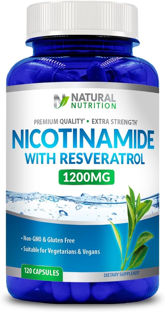 일반적인 자연적인 비타민 여분 힘 Resveratrol 1200mg (비타민 B-3) 120 Veggie 캡슐 글루텐 자유로운 & 비 GMO를 가진 니코틴아미드
