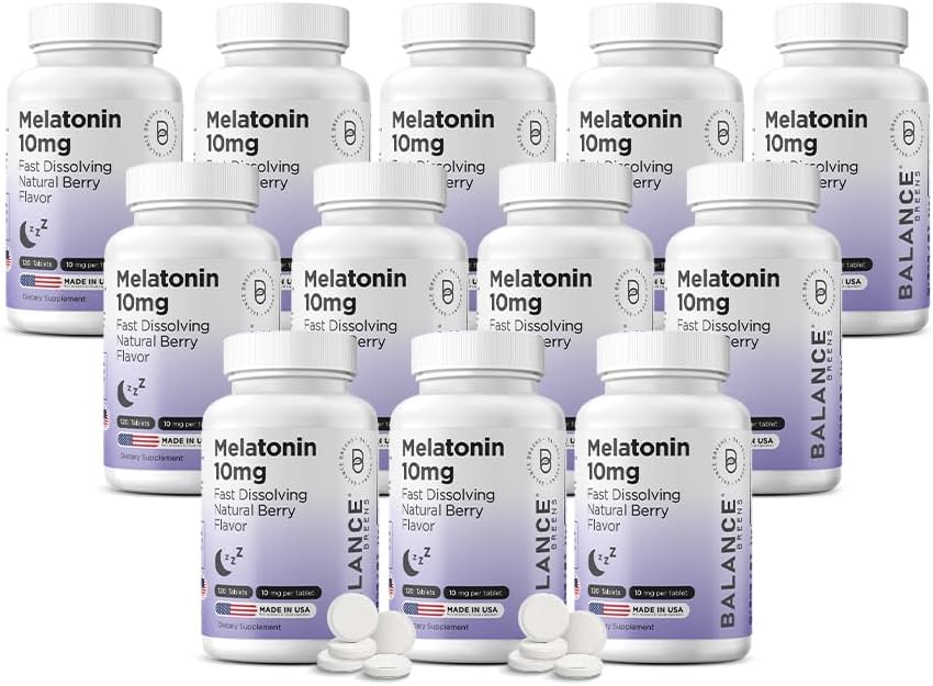 Balancebreens Melatonin 10mg 빠른 용해, 120 정제 - 편안한 밤을위한 자연 수면 보조, 휴식과 평온을위한 약물 무료 지원