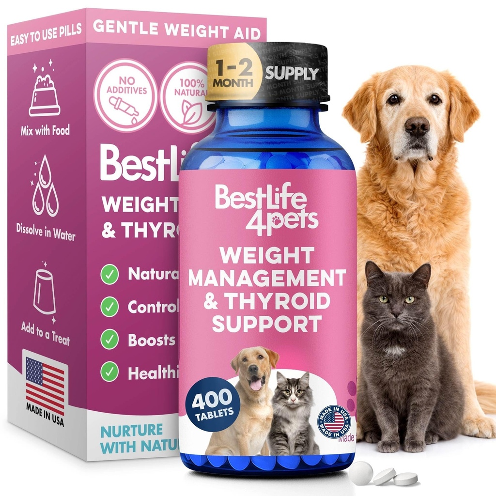 개와 고양이에 대한 무게 및 갑상선 지원, 분노 제어를위한 자연 솔루션, Metabolism 지원, Optimal Thyroid 기능, 효과적인 개 & 고양이 체중 감소, 400 무취, 무취 약