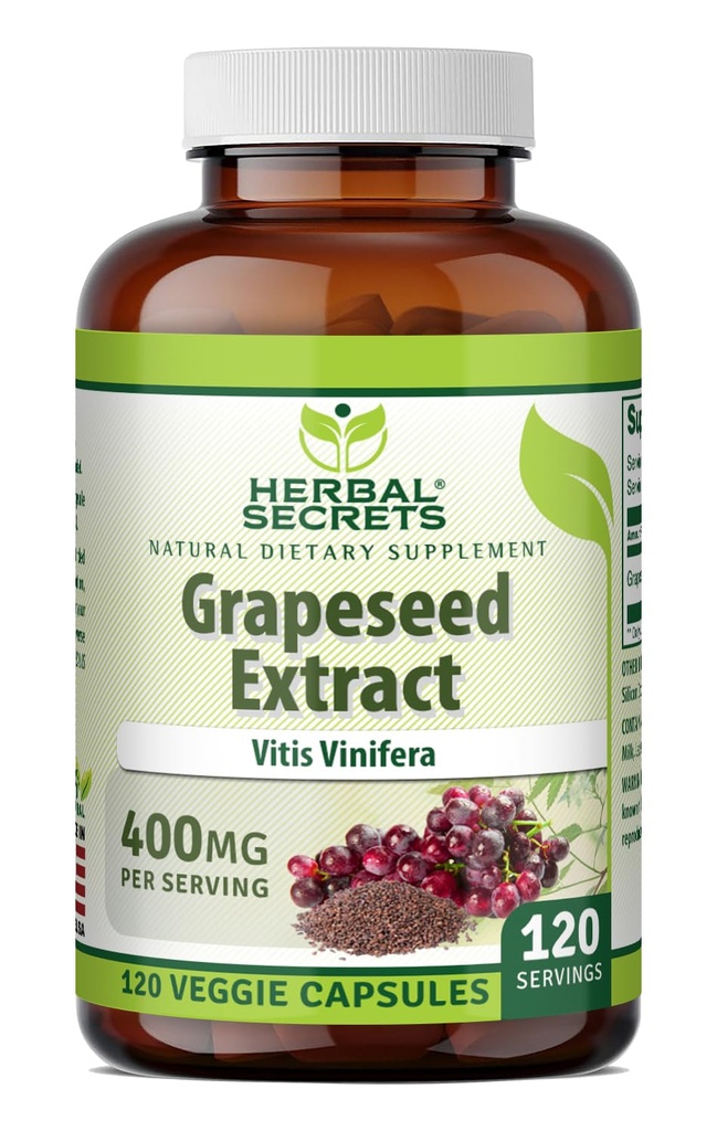 초본 비밀 Grapeseed 추출물 400 mg 120 Veggie 캡슐 보충교재 - 비 GMO - 글루텐 자유로운