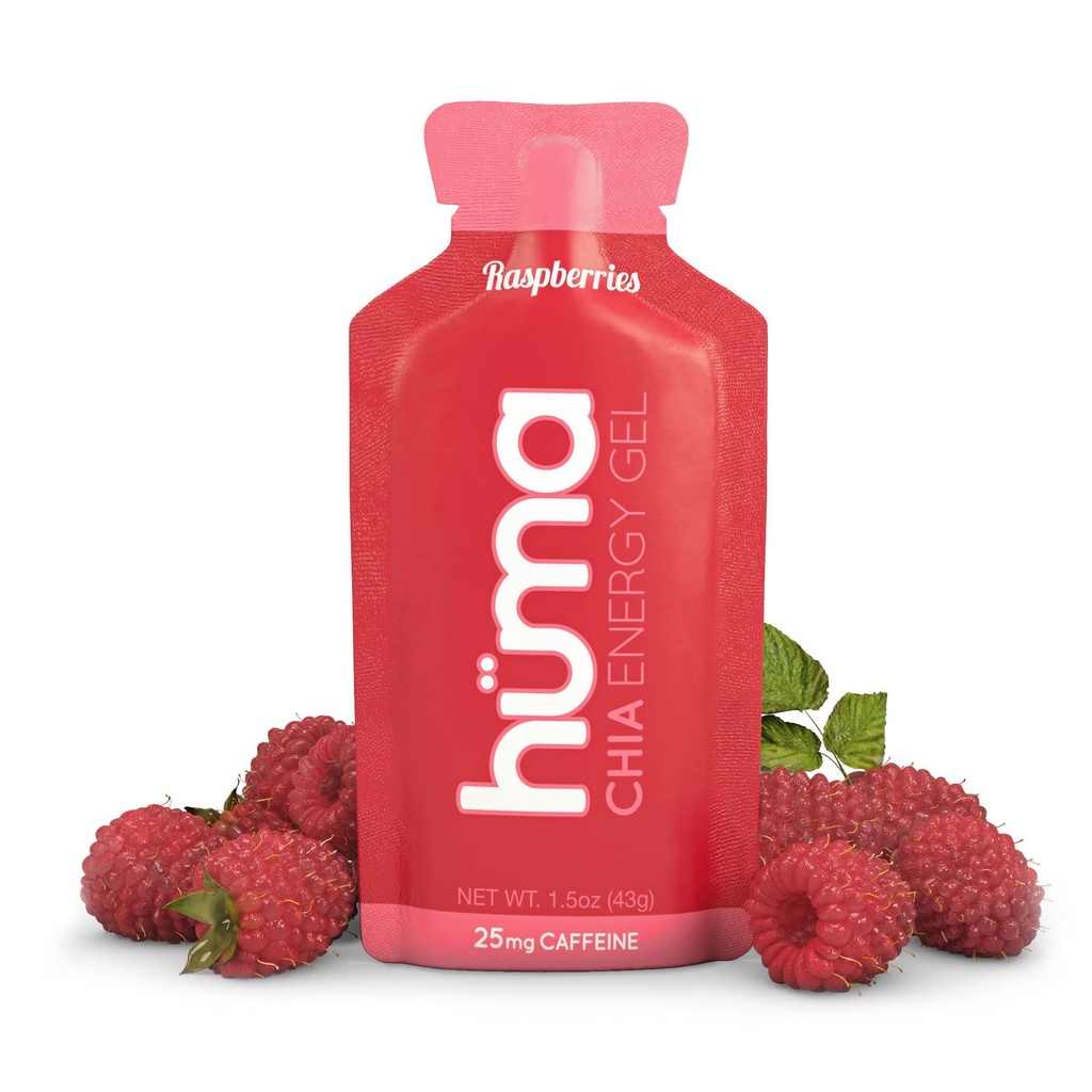 Huma Chia Energy Gel, Raspberry, 12 젤, 패킷 당 25mg 카페인 - Endurance 운동을위한 프리미어 스포츠 영양