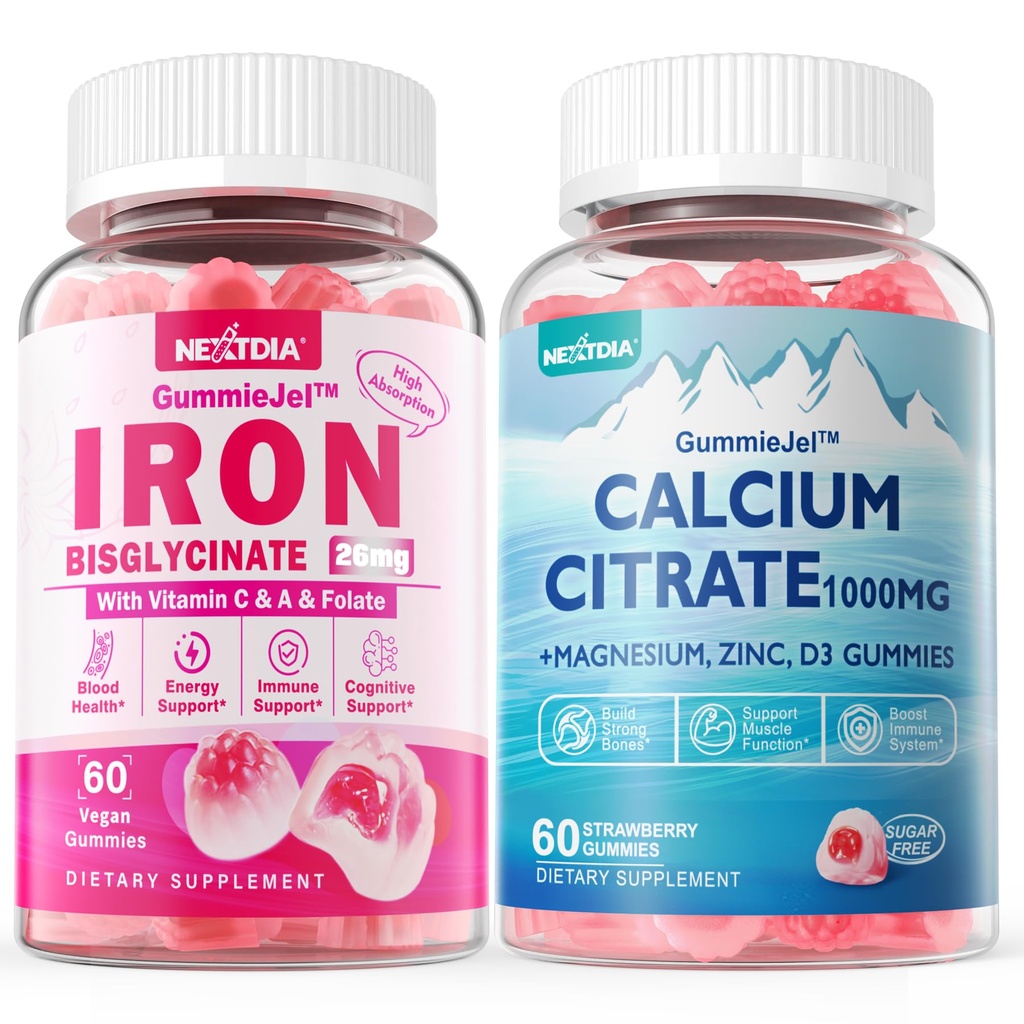 칼슘 구연산염 1000mg는 Gummies + 철 Bisglycinate 26mg를 채웠습니다