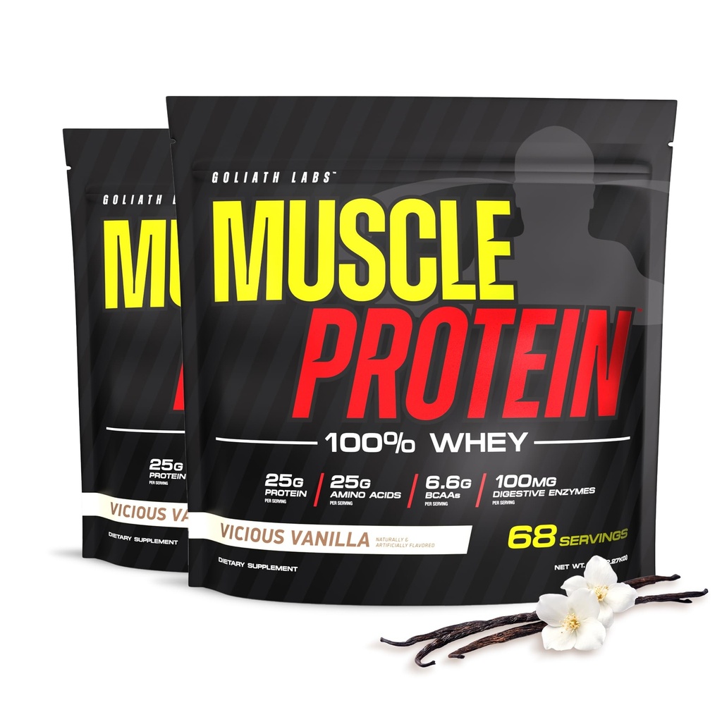 COLOSSAL LABS 근육 Whey Protein flavored Protein Powder, 25,000mg Amino Acid/Serving, 냉간 필터링 (포장 할 수있다 배) (10 파운드 (포장 2), 바닐라)