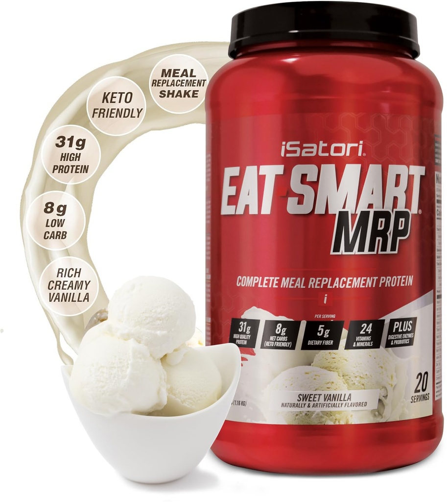iSatori는 스마트 MRP, Whey Protein Powder, Probiotics Powder, Casein Protein, MCT Oil, Egg Albumen, 비타민 및 미네랄, 케토, 바닐라 맛, 20 서빙과 높은 단백질 식사 교체 Shake를 먹는