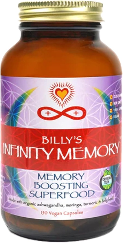 Infinity Memory 및 Focus Supplement, Superfood Brain Fuel with Organic Lions Mane Mushroom, Ashwagandha, Holy Basil, & Turmeric, 여성 및 남성용 보충제 (150 캡슐)
