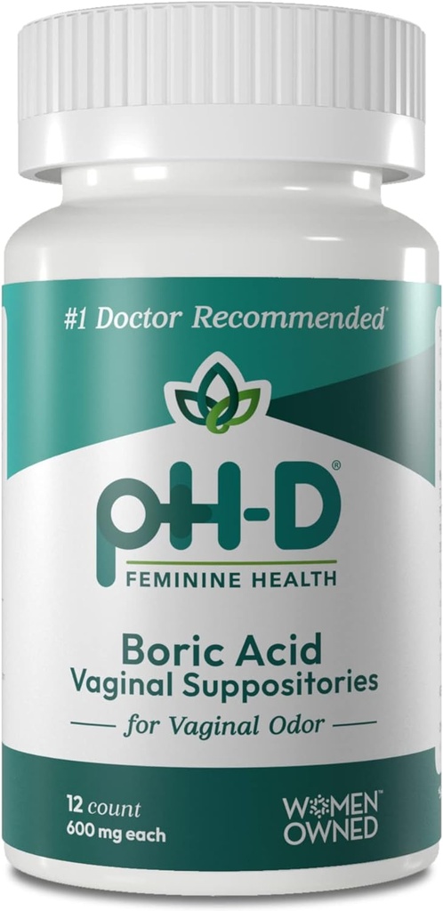 PH-D Feminine 건강 지원 - 600 mg Boric 산 좌약 - 여성 소유 - 질 냄새 사용을 위해 - 12 조사