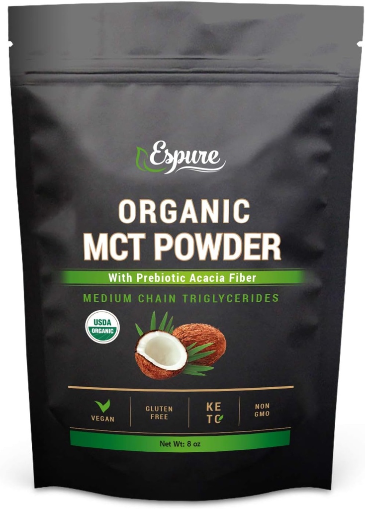 유기 MCT 분말 - Prebiotic Acacia 섬유와 더불어 증명되는 USDA; Keto 친절한, Vegan, 글루텐 자유로운; 8oz