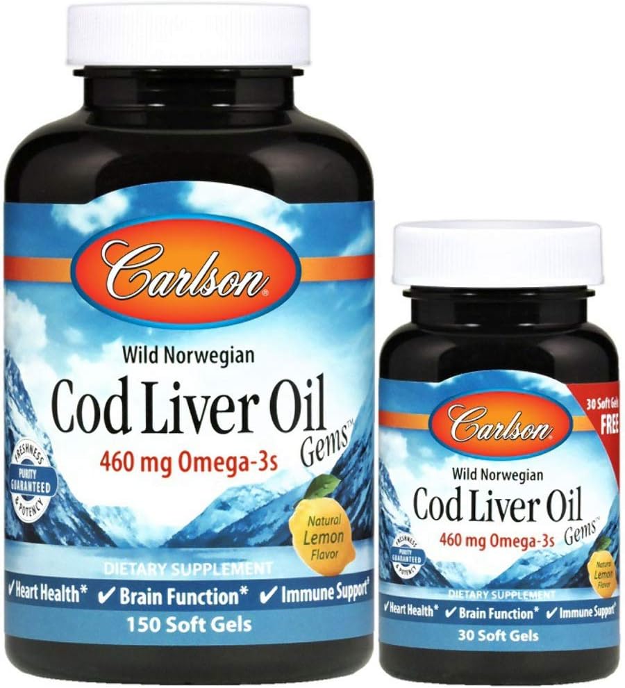 Carlson Laboratories Cod Liver Oil Gems - 가볍게 레몬 1000 밀리그램 150 + 30 Sgels