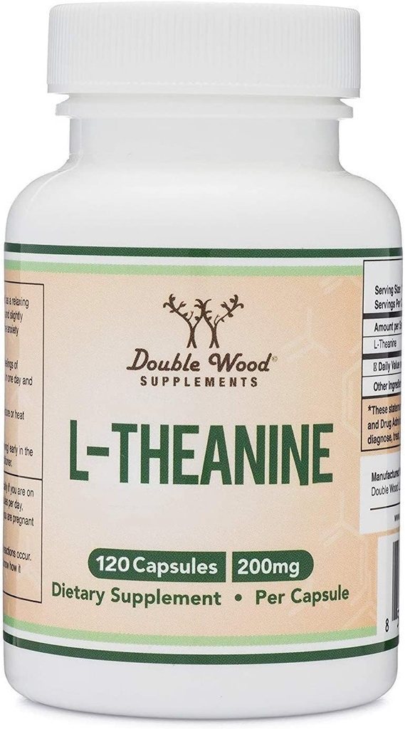 L-Theanine 200mg 이중 힘 - 지원 건강 수면 응답 및 Relaxation - 120 캡슐 (Third Party Tested, Gluten Free, Vegan) 더블 우드