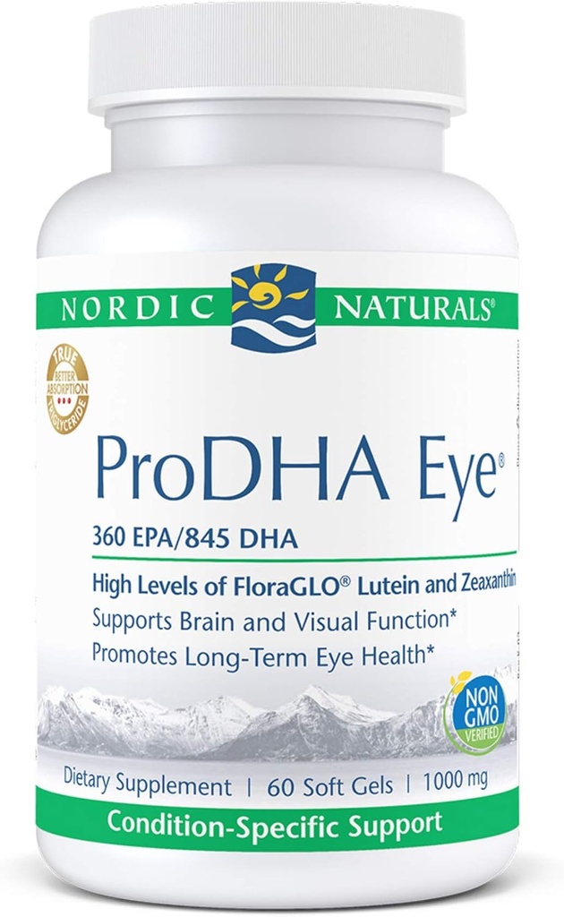 북유럽 자연 ProDHA 눈 - 물고기 기름, 360 mg EPA, 845 mg DHA, 20 mg FloraGLO Lutein, 4 mg Zeaxanthin, 신경 기능 및 장기 눈 건강을 위한 지원 *, 60 연약한 젤