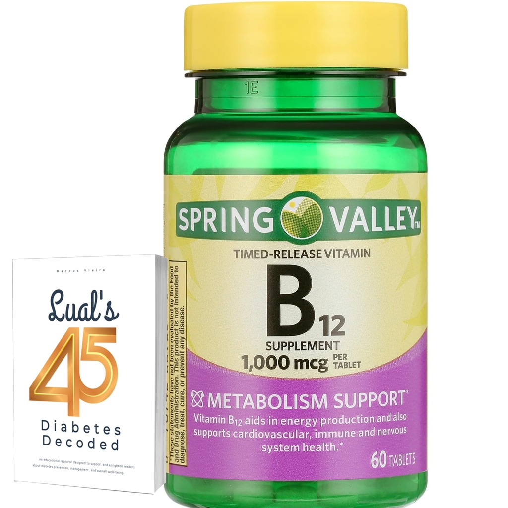 Spring Valley Timed-Release Vitamin B12 Tablets, 1,000 Mcg, 60 Count, 45 Diabetes Decoded와 여성 및 남성 번들을위한 B12 Complex