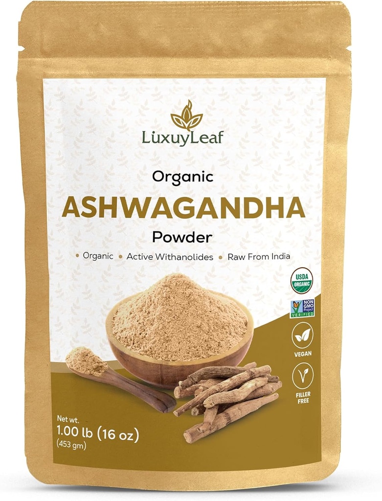 LuxuyLeafOrganic Ashwagandha 뿌리 분말, 비 GMO & Vegan-Friendly (Ashwagandha 분말)