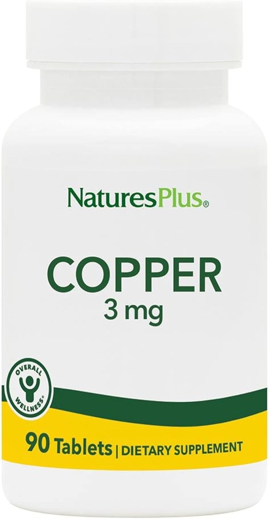 NaturesPlus 구리 3 mg - 90 정제 - 전반적인 웰빙을 지원 - 글루텐 무료 - 90 서빙