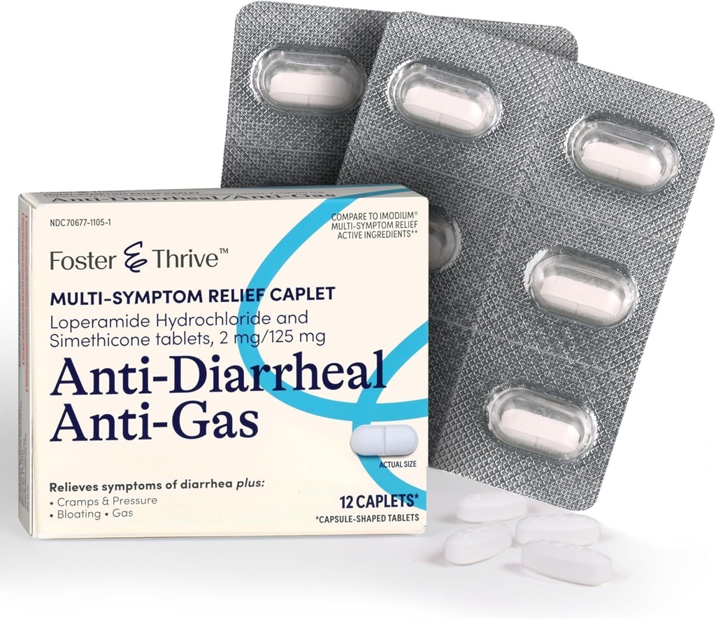 Foster & Thrive Loperamide 염산염과 Simethicone 반대로 Diarrheal 반대로 가스 Multi-Symptom 기복, 48의 모자, Diarrhea, 가스, Bloating, Cramps & 압력, 12의 모자를 씌우기의 처리