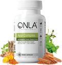 ONLA Vegan Ayurveda 초본 보충 교재 (20-in-1 초본 캡슐) - Ashwagandha, Cinnamon, Triphala, Brahmi - 자연적인 성분, 초본 에너지 보충교재 (60 모자)를 가진 심황 보충교재
