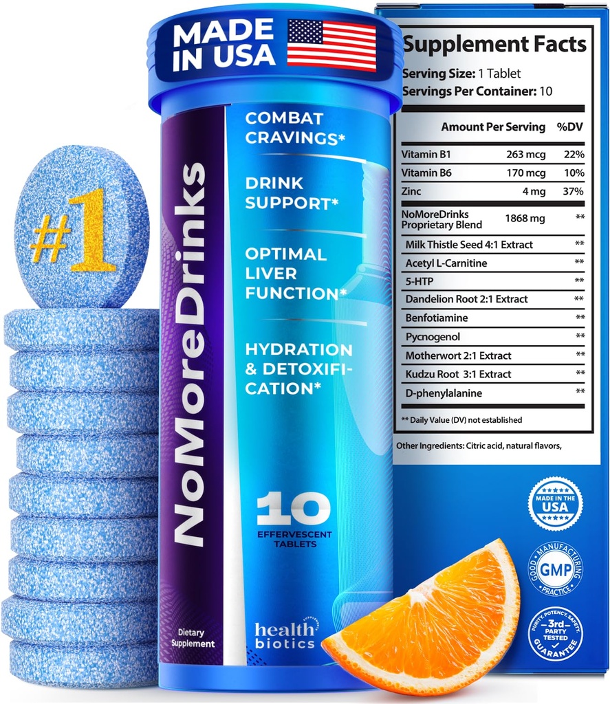 NoMoreDrinks Anti Alcohol Craving Supplement | Liver Detox & Combat Craving | 에너지 지원 알코올 교체 음료 | 유기농 밀크 이틀 보충교재 & Dandelion Root & 5HTP | (10) 에너지 약