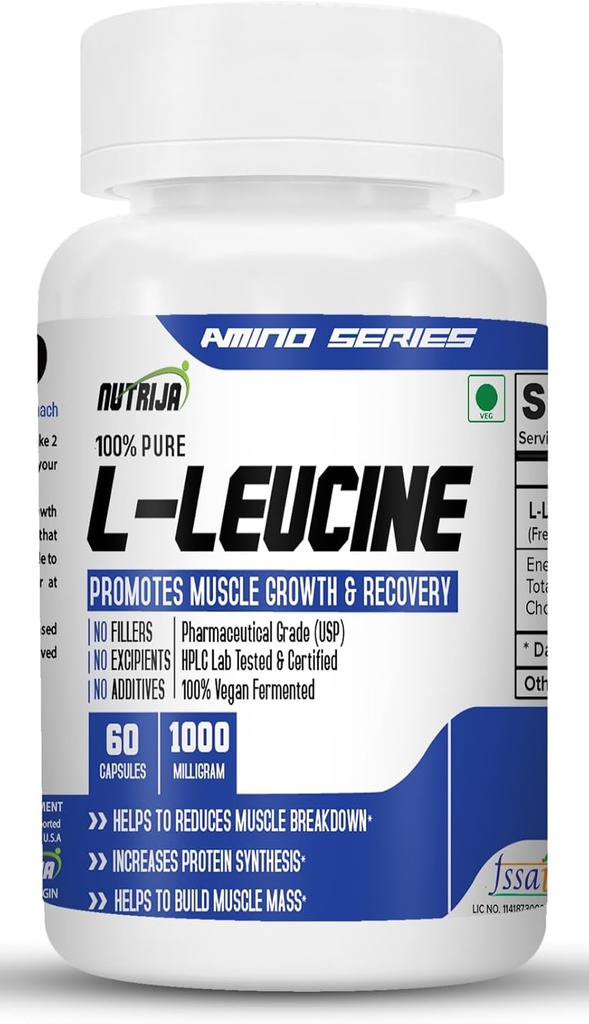 L-Leucine 1000mg 캡슐 | Lean 근육 질량, 근육 건물 및 강화 (120 캡슐)