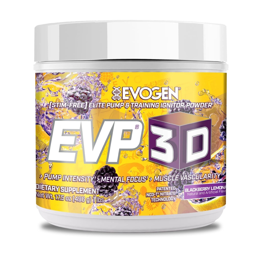 Evogen EVP-3D | Extreme Pre-Workout Pump Ignitor, Arginine Nitrate, Citrulline, Beta-Alanine, Lions Mane | BlackBerry Lemonade | 40 인분