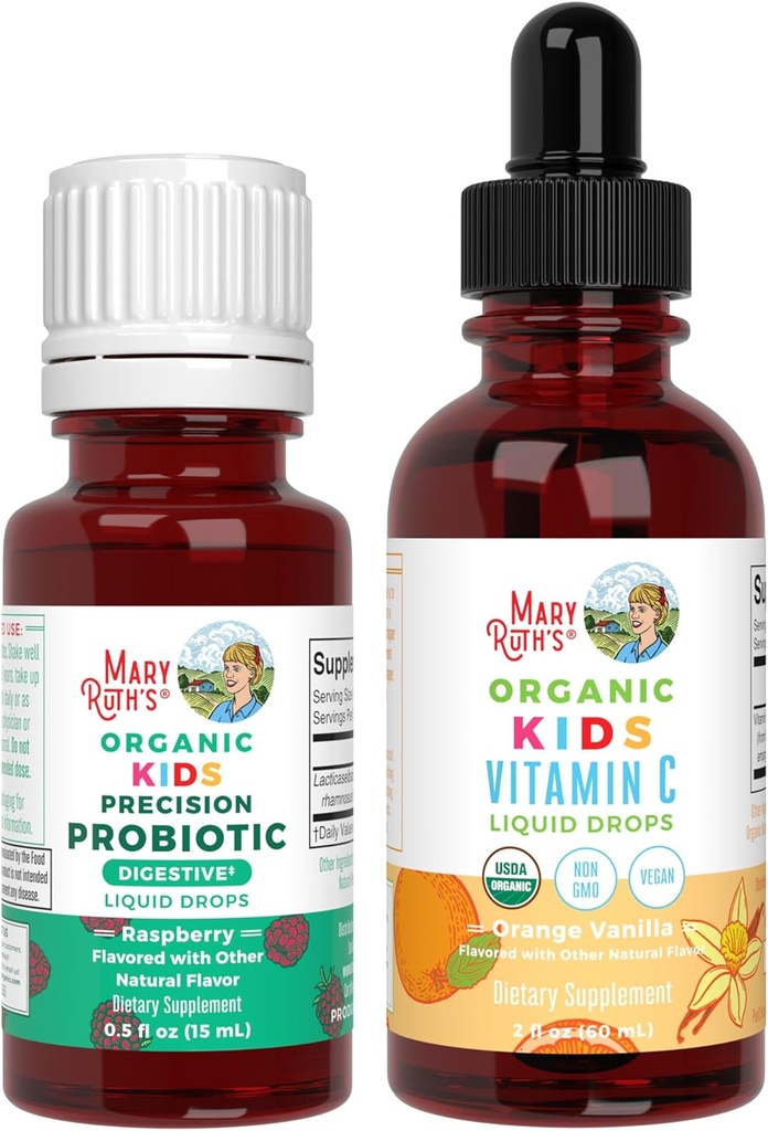 MaryRuth Organics Precision Probiotic & Vitamin C Drops for Kids | USDA Organic, Clean Label Project Verified® | Gut Health, 면역 지원 및 전반적인 웰빙 | Vegan, Non-GMO, 글루텐 무료