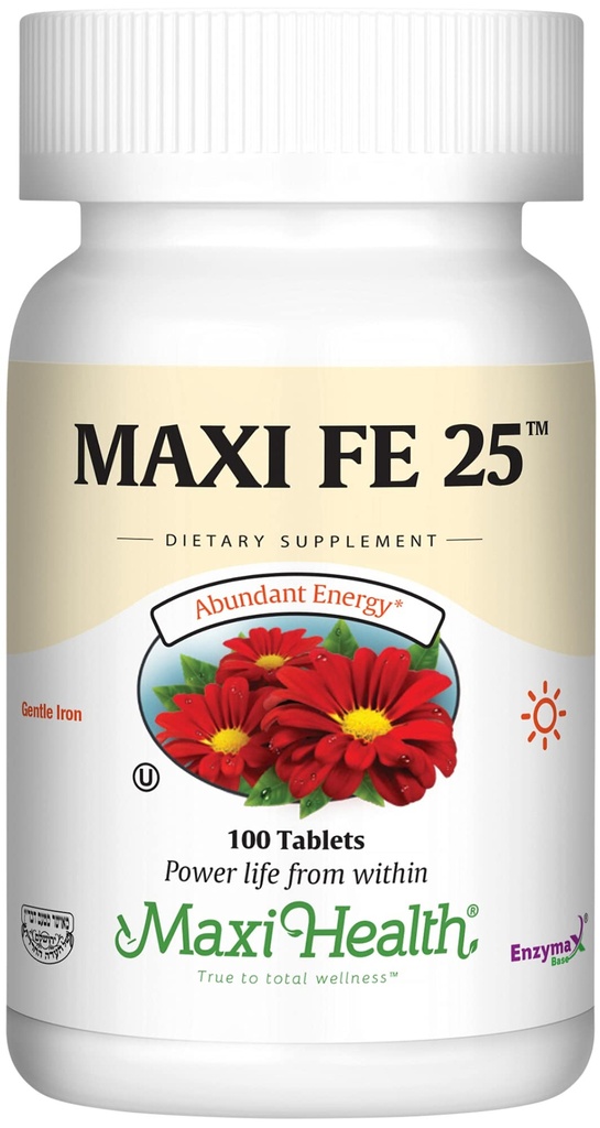 여성 및 남성을위한 Maxi 건강 철 보충 - Stomach 용 Gentle Iron 25 mg - Non Constipating * 알약 - Kosher - Non GMO - 채식 (100 정제)