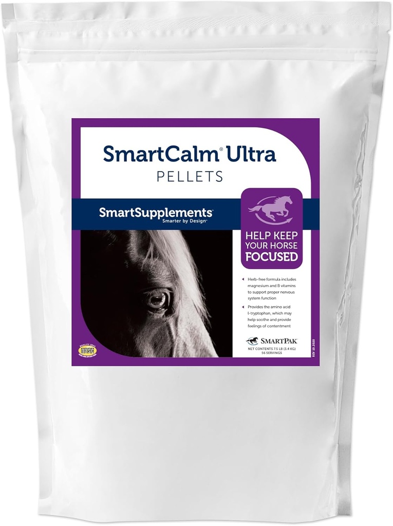 SmartCalm Ultra Pellets | Calming Horse 보조제 | 추가 허브 또는 설탕이 없습니다 | Equine Supplement | 도움 최소화 된 Skittishness | 56 서빙 | 7.5 lb Bag
