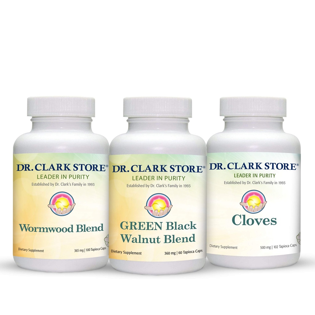 Clark Store Intestine Support & Cleanse Kit - Freeze-Dried Green Black Walnut Hulls, Wormwood 및 Cloves-Help는 최적의 Intestinal 기능을 유지합니다. 채식 캡슐