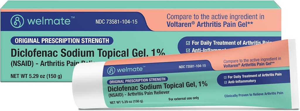 WELMATE - Diclofenac 나트륨 화제 젤 1% (5.29 oz) - 관절염 고통 Reliever & Mobility 원조 - 진통 크림/젤