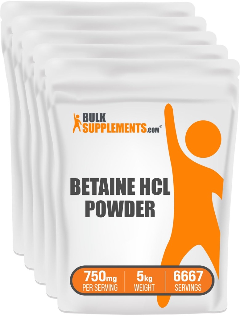 BulkSupplements.com 베타인 HCl 분말 - 베타인 염산염 보충교재, 베타인 분말 - 베타인 750mg의 소화성 건강 지원 - 글루텐 무료, 봉사 당 750mg, 5kg (11 파운드)