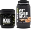 NutraBio Creatine Monohydrate, Unflavored, 150g 및 Whey Protein Isolate, Cinnamon Sugar Donut, 보충교재 번들 - 근육 에너지, Lean 근육 성장, 회복 및 힘