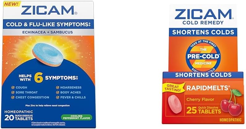 Zicam 감기 & 유출 증상 20 정제 찬 Remedy 아연 Rapidmelts 25 조사 Homeopathic 찬 단축 뭉치