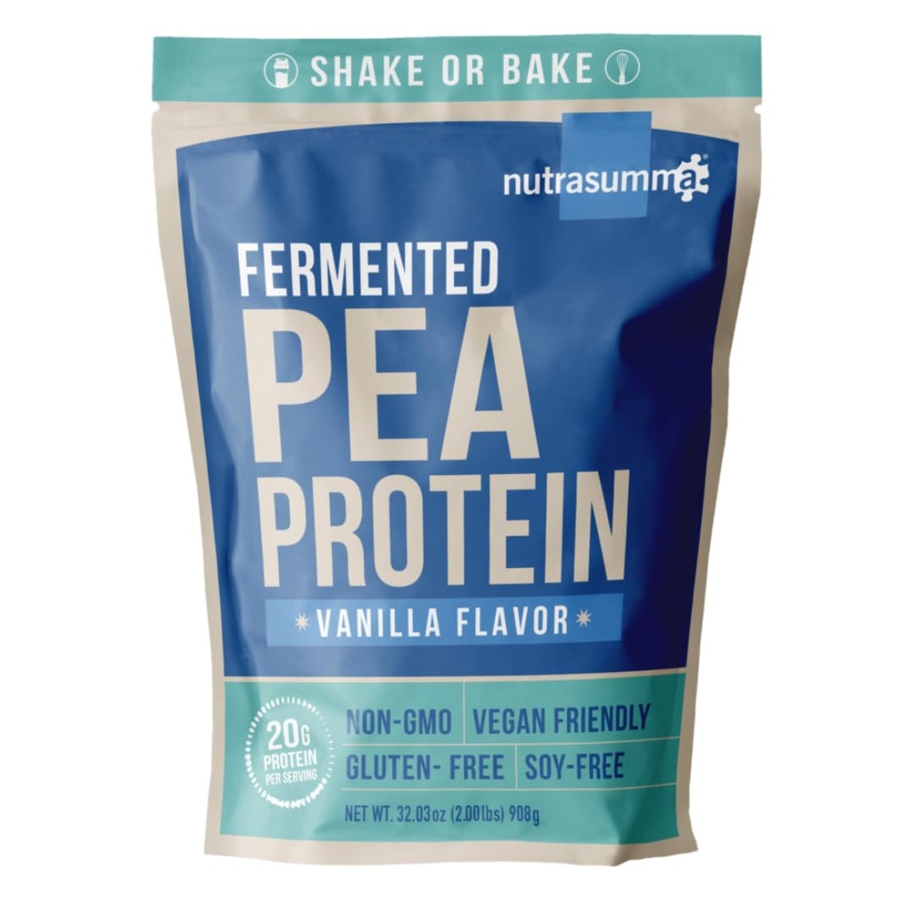 Nutrasumma Pea Protein Powder, Vanilla Vegan 맛, 100 % 식물 기반, 인공 감미료, 비 GMO, 글루텐 무료 & Soy 무료, 2 LB
