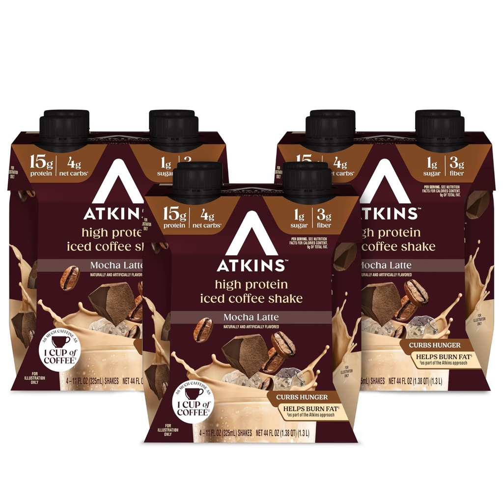 Atkins Mocha Latte Iced 커피 맛을 내는 단백질 Shake, 높은 단백질, 낮은 글리세라이드, 낮은 Carb 및 낮은 설탕 Shakes, Keto-Friendly, 12 팩