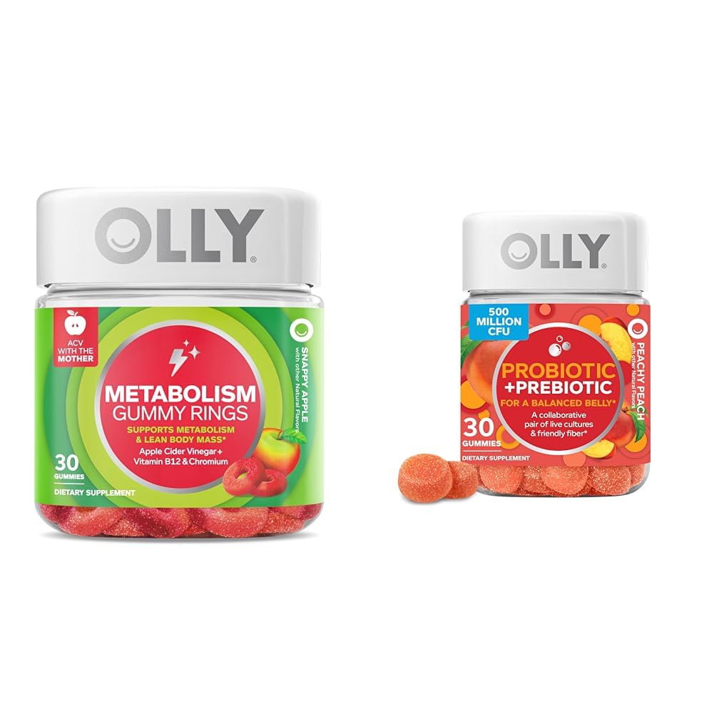 OLLY Metabolism 거미 반지, Apple Cider Vinegar, 비타민 B12, 크롬 & Probiotic + Prebiotic 거미, 소화 지원 및 Gut 건강, 500 백만 CFUs의 섬유