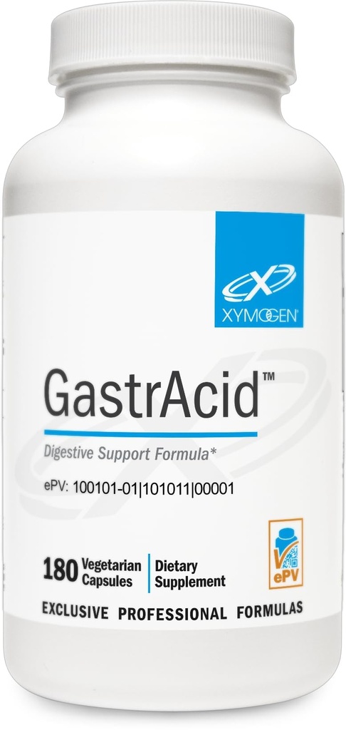 XYMOGEN GastrAcid - Pepsin, L-Glutamic Acid + Gentian Root Digestive Bitters를 사용하여 소화, 영양 흡수 + 건강한 위장 PH - Gut Health Supplement (180 캡슐)