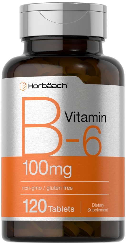 Horbaach 비타민 B6 100mg | 120 채식 정제 Pyridoxine HCl | 비 GMO 및 글루텐 무료 보충