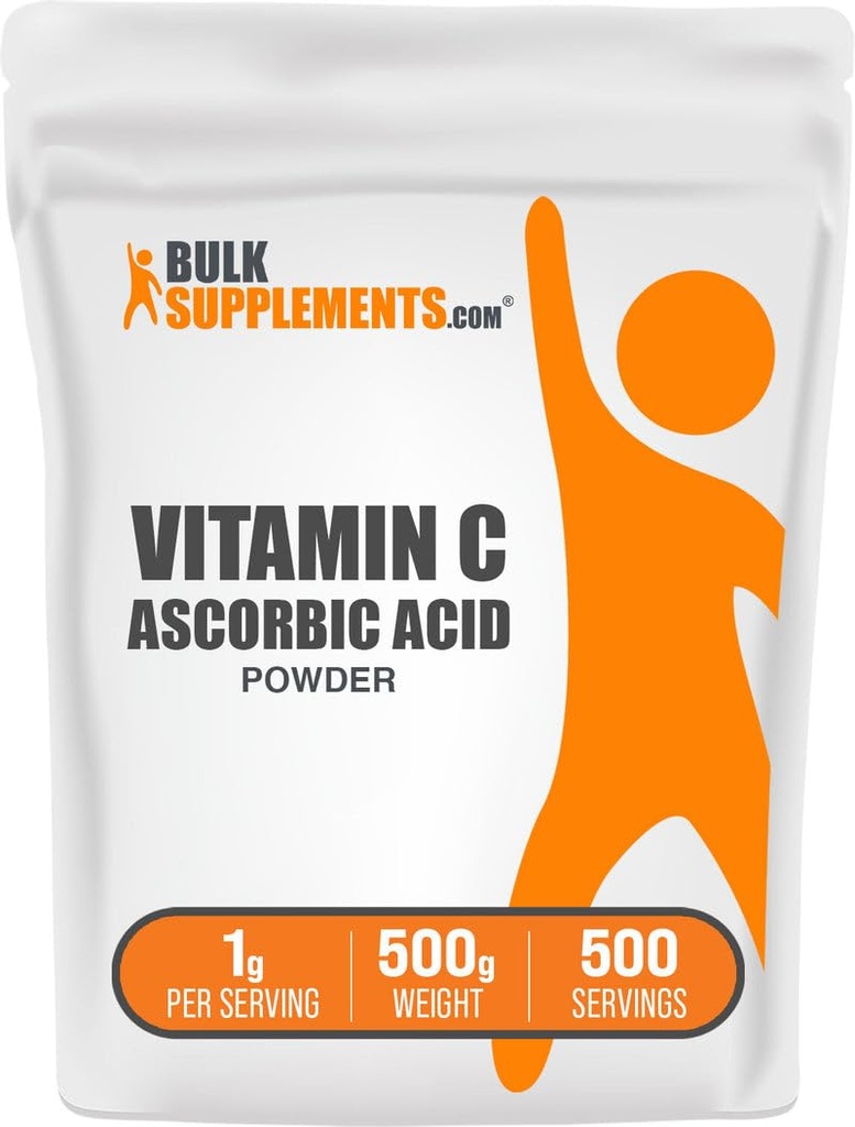 BulkSupplements.com 아스코르브산 분말 - 면역 지원을위한 비타민 C 보충 - 아스코르브산 식품 등급, 글루텐 무료, 1g 서빙 당, 500g (1.1 파운드) (팩 1)