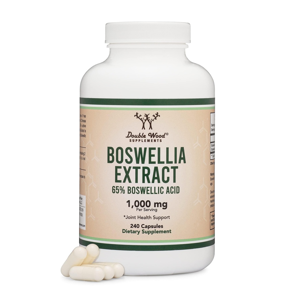 Boswellia Serrata - 240 캡슐 (65% Boswellic 산성 추출물의 최대 힘 1,000mg) Boswellia 추출물 캡슐 ( 합동 건강을 위한 합동 지원 보충교재) 두 배 나무에 의해 시험되는 제 3의 당