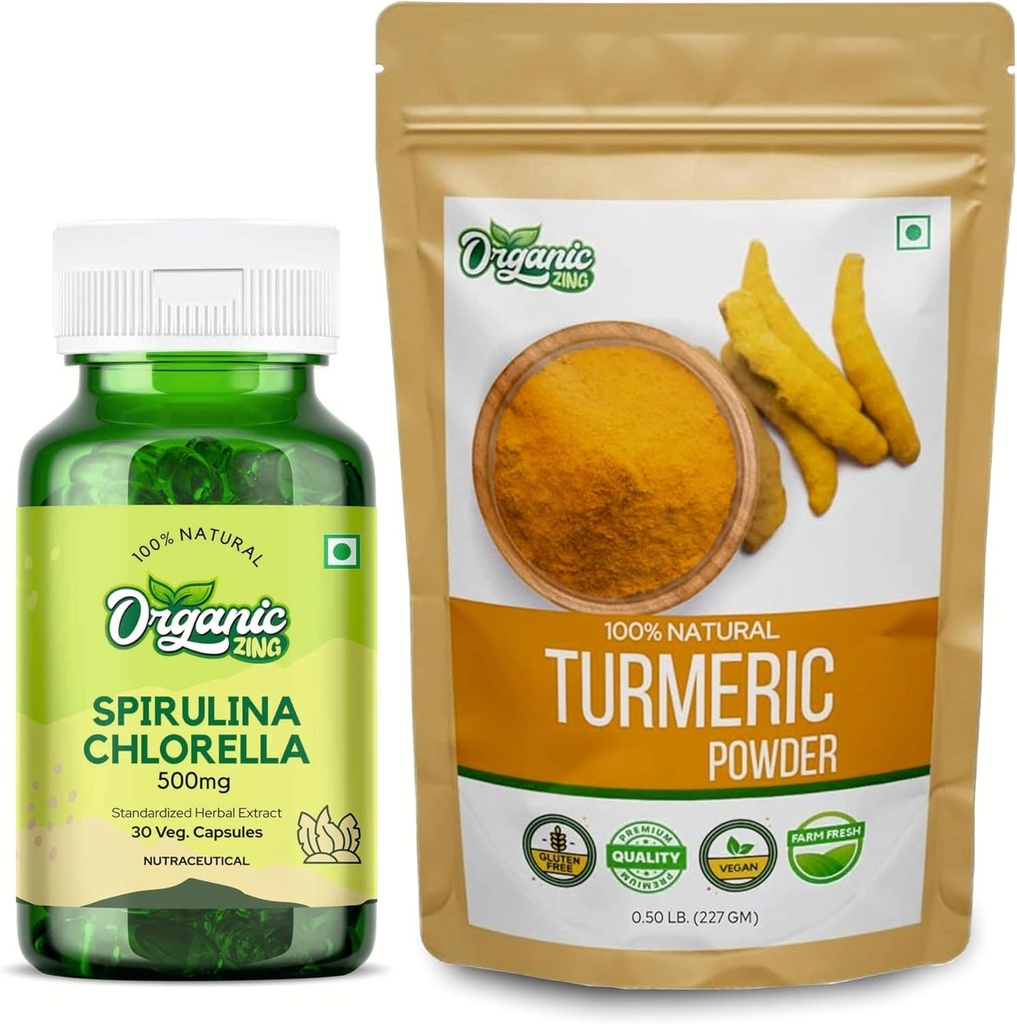 ORGANIC ZING Spirulina Chlorella - 30Cap & Turmeric 분말 - 227g