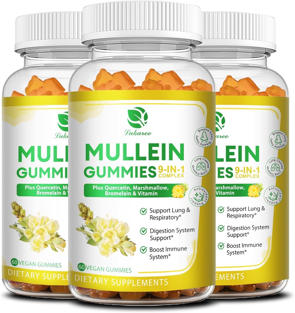 (3 팩) 붕 Cleanse & Detox, 여분 힘 Mullein 잎 추출물 w/Quercetin, Bromelain, Elderberry & Respiratory, Immune & Digestive, Vegan, 180 조사를 위한 Marshmallow를 위한 1개의 Mullein Gummies에서 9