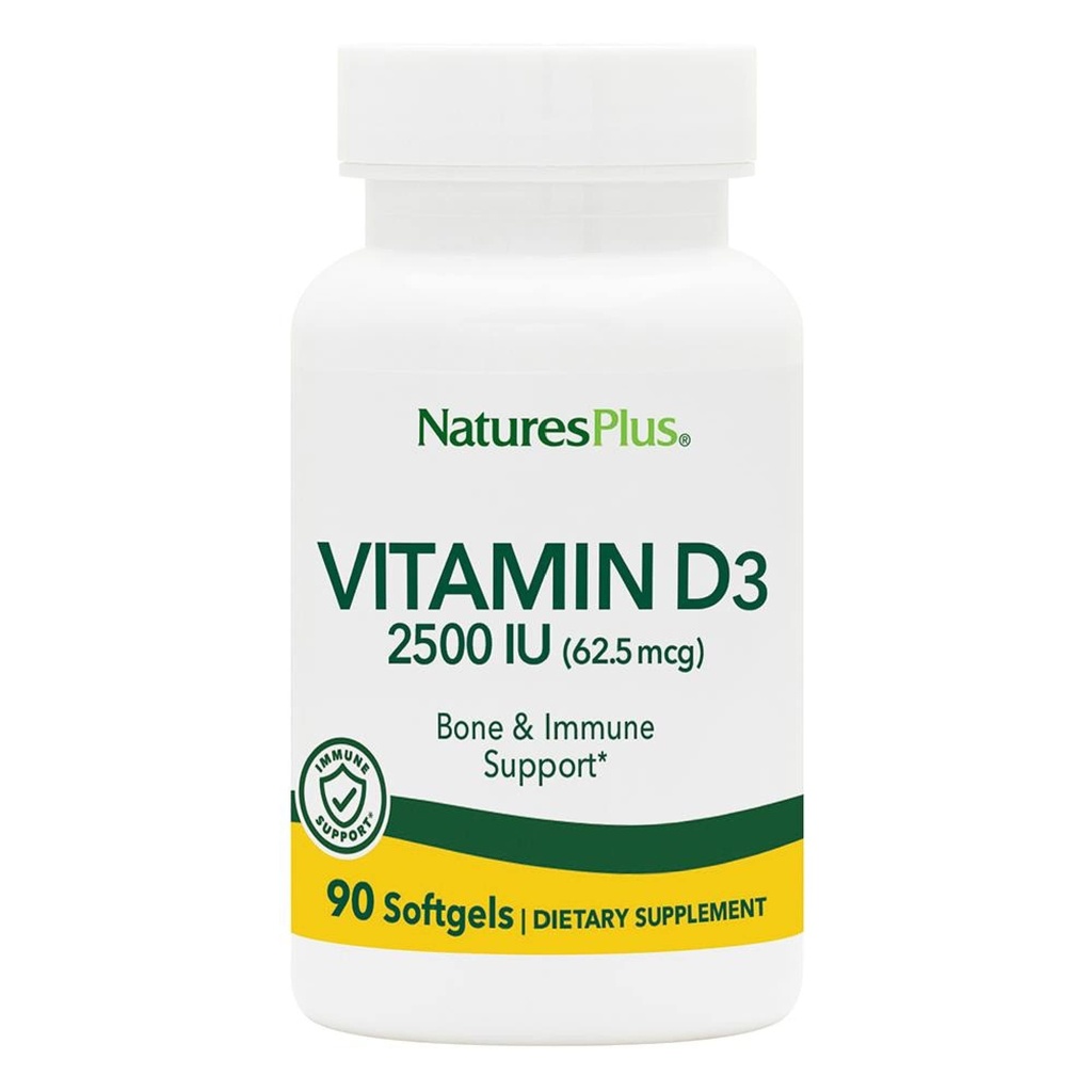 NaturesPlus 비타민 D3 (Cholecalciferol) - 2500 iu, 90 Softgels - 뼈 건강, 심장 건강 및 면역 체계 지원 보충교재, 생물 사용 가능한 활동적인 모양 - 글루텐 자유로운 - 90의 서빙