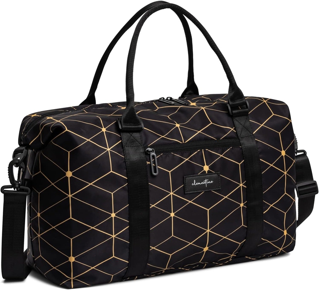 Clementine Tote Bag | 여성용 토스터 백 | 하룻밤 숙박비, 여행, 체육관용 풀 머플러 백 | 블랙/골드 기하학적 - 중간