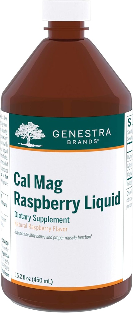 Genestra 브랜드 Cal Mag Raspberry Liquid | 칼슘과 마그네슘 시트레이트 공식 비타민 D | 15.2 fl. oz.
