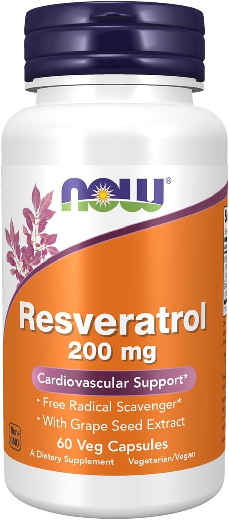 이제 식품 Resveratrol 포도 씨앗 추출물 200 mg - 60 Veg 캡슐