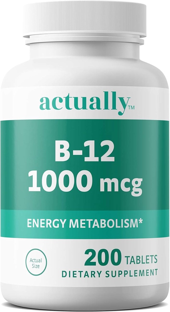 실제로 비타민 B12 1000mcg는 성인, 200Day 공급, 200 조사를 위한 200ct 에너지 대사를 메모장에 기입합니다