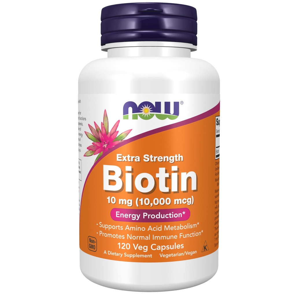 지금 식품 보충제, Biotin 10 mg (10,000 mcg), 추가 강도, 에너지 생산 *, 120 Veg 캡슐
