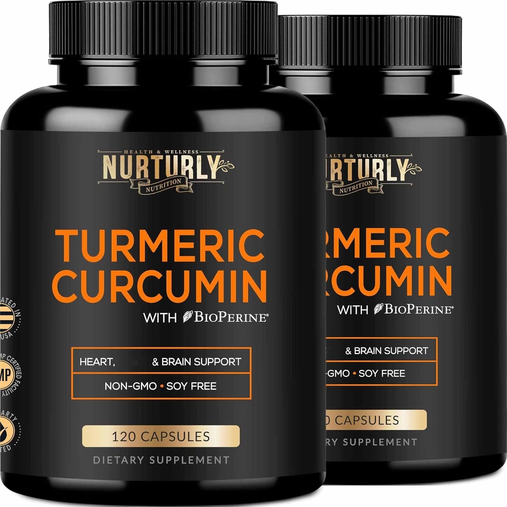 BioPerine Black Pepper 및 95 % Curcuminoids가있는 Turmeric Curcumin - 높은 흡수 Turmeric은 Hearth 건강을위한 1300mg을 보충합니다 - Non-GMO, 글루텐 무료 - 240 캡슐