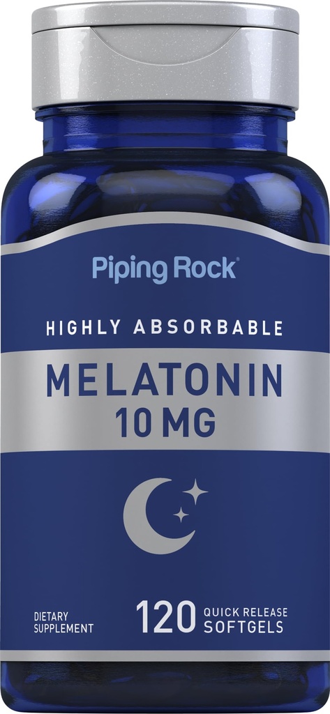 Piping Rock Melatonin 10mg | 120 Softgel 캡슐 | 빠른 릴리스 보충 | 높게 흡수 가능 | Non-GMO, 글루텐 무료