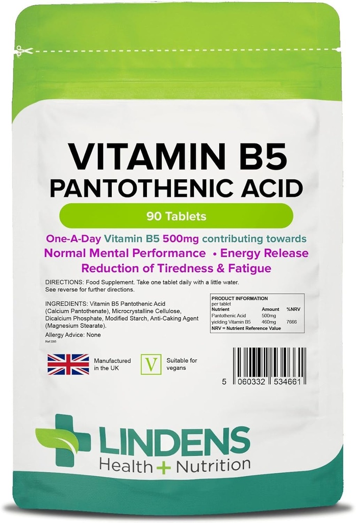 Lindens 비타민 B-5 B5 100 x 460mg 정제 (Pantothenic 산)
